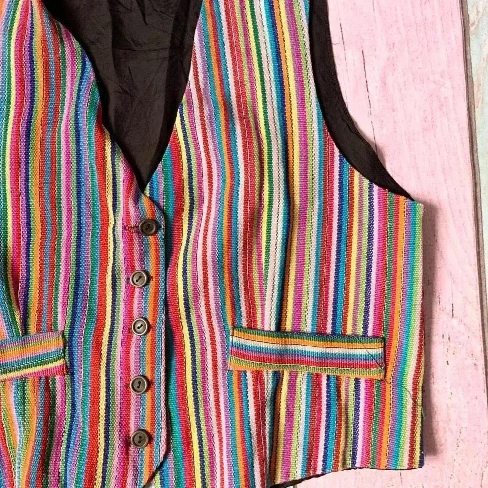 Cute vintage colorful stripes sleeveless button down vest size medium - Picture 5 of 9